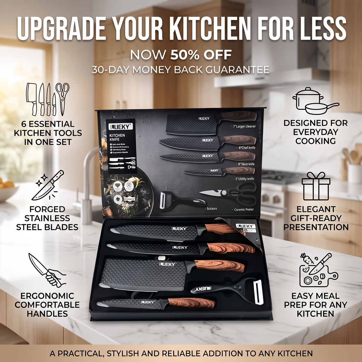 Professional 6-Piece Kitchen Knife Set – Precision Cutting for Every Kitchen