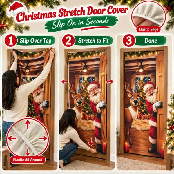 Stretch-Fit Santa & Reindeer Christmas Door Cover