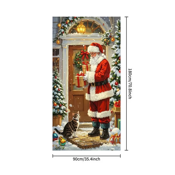Stretch-Fit Santa & Reindeer Christmas Door Cover