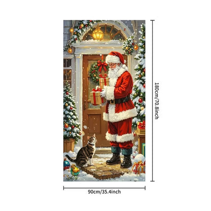 Stretch-Fit Santa & Reindeer Christmas Door Cover