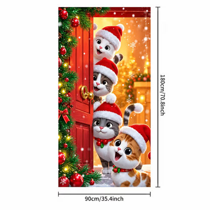 Stretch-Fit Santa & Reindeer Christmas Door Cover