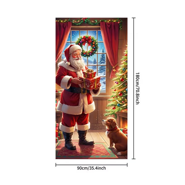 Stretch-Fit Santa & Reindeer Christmas Door Cover