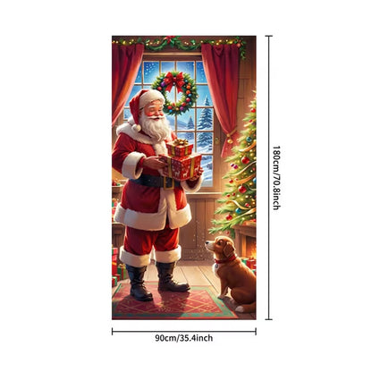 Stretch-Fit Santa & Reindeer Christmas Door Cover