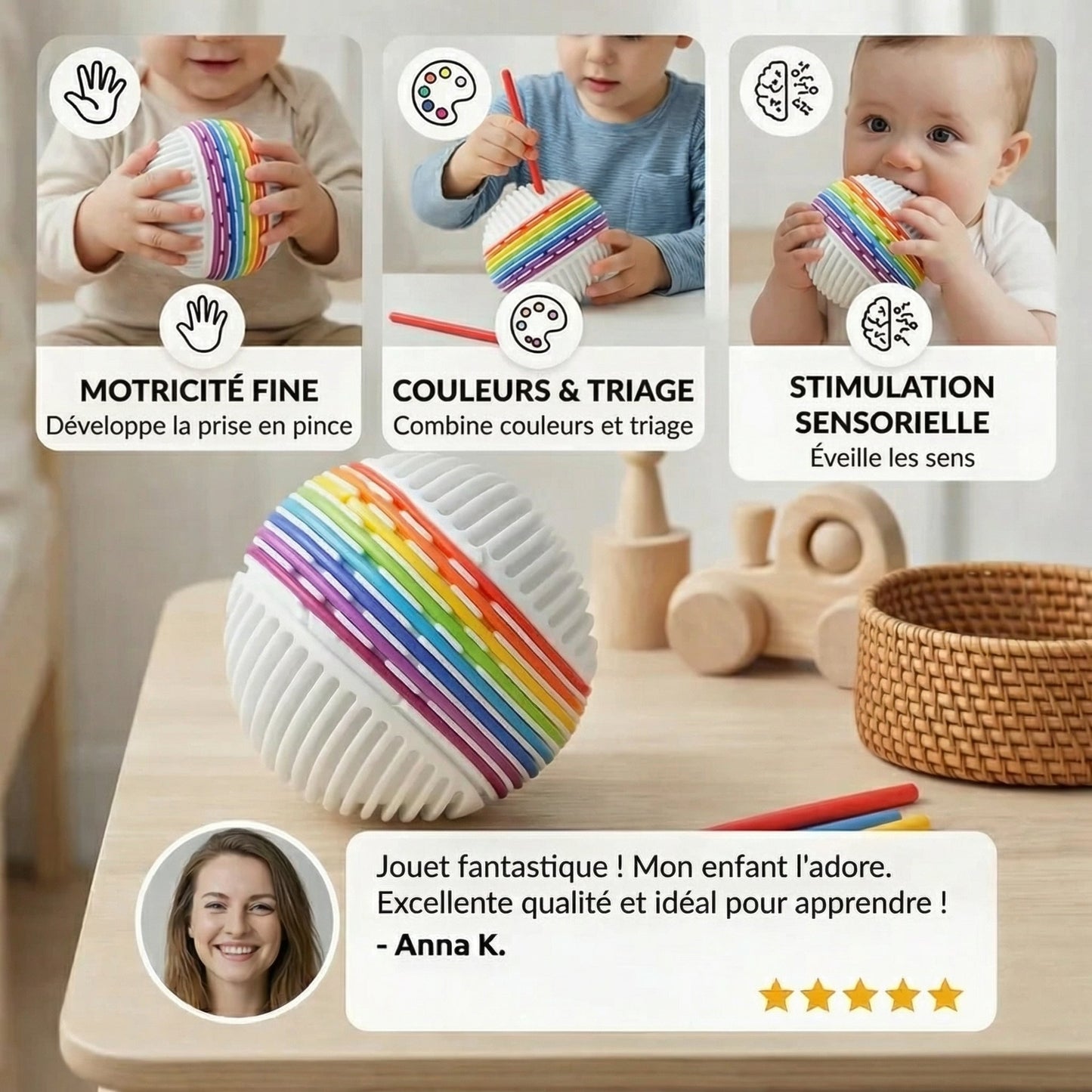 Montessori Sensory Ball – Silicone Toy for Color Learning and Motor Skill Development