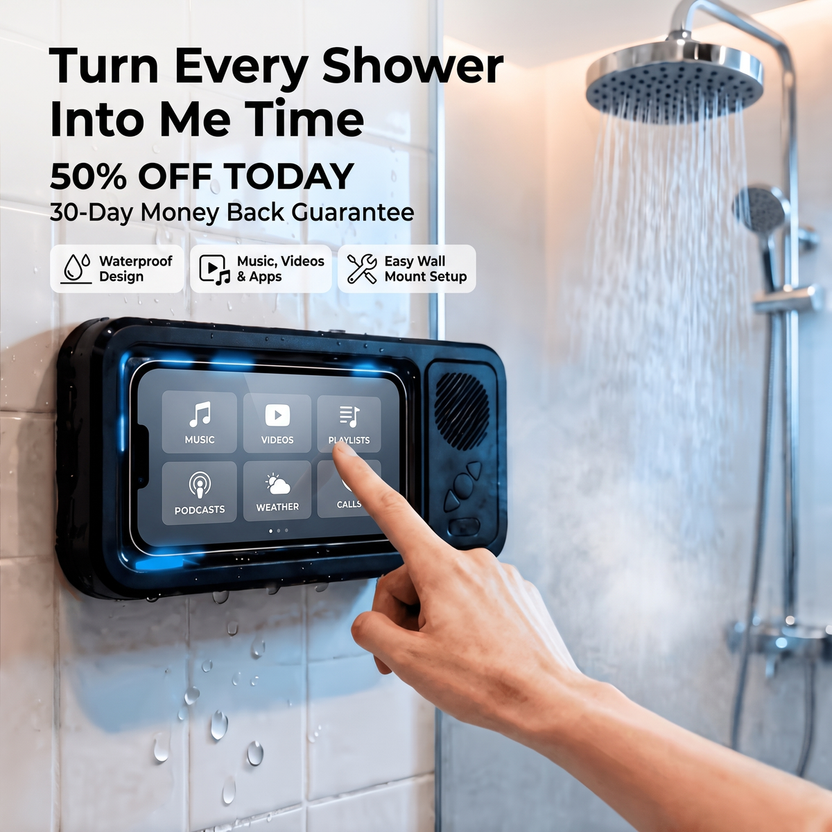 Waterproof Smart Shower Screen – Watch Videos, Play Music & Enjoy Your Favorite Apps