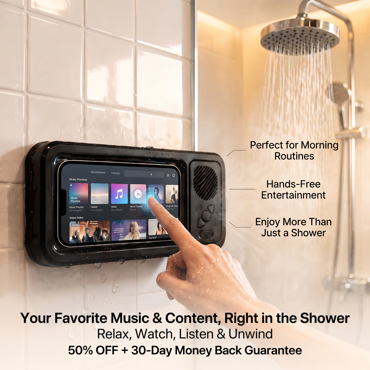 Waterproof Smart Shower Screen – Watch Videos, Play Music & Enjoy Your Favorite Apps