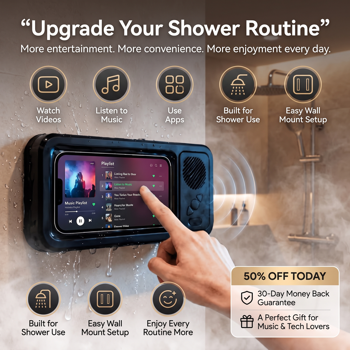Waterproof Smart Shower Screen – Watch Videos, Play Music & Enjoy Your Favorite Apps