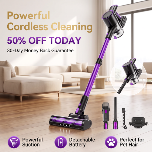 2-in-1 Cordless Vacuum Cleaner – Powerful 70KPa Suction, Laser Dust Detection & Pet Hair Removal