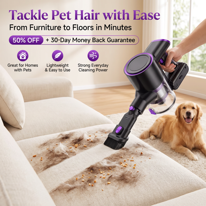2-in-1 Cordless Vacuum Cleaner – Powerful 70KPa Suction, Laser Dust Detection & Pet Hair Removal