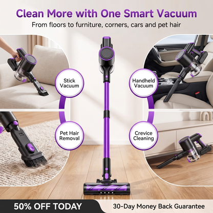 2-in-1 Cordless Vacuum Cleaner – Powerful 70KPa Suction, Laser Dust Detection & Pet Hair Removal