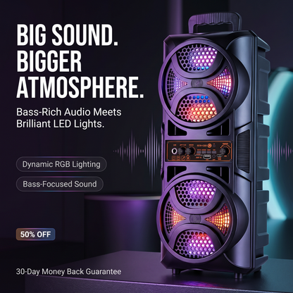 Powerful Bluetooth Party Speaker – Deep Bass, LED Lights & Karaoke Entertainment