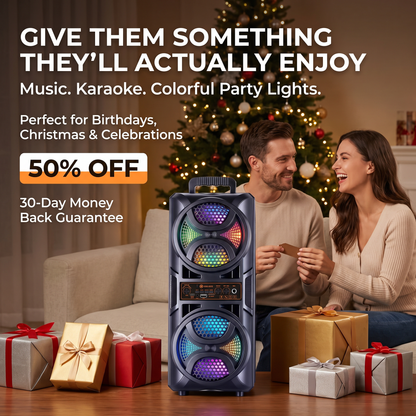 Powerful Bluetooth Party Speaker – Deep Bass, LED Lights & Karaoke Entertainment